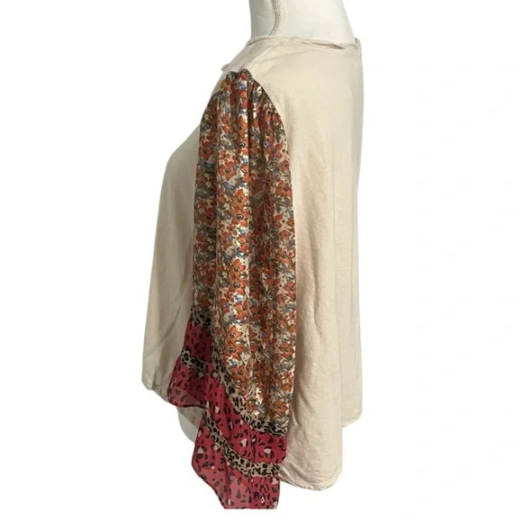 Umgee Boho XL linen-blend sheer sleeves with gold threads wide neck GUC - Picture 4 of 7